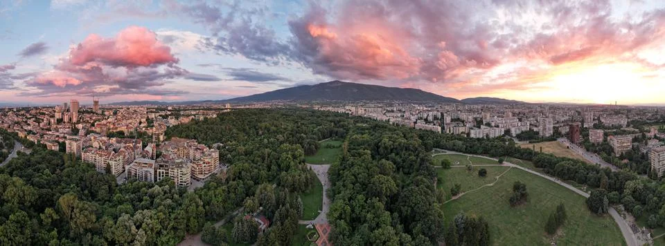 Evening sunset over Sofia city, Bulgaria Stock Photos