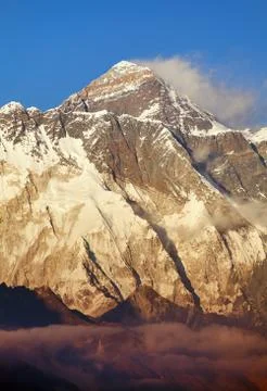 Evening sunset red colored view of Mount Everest Stock Photos