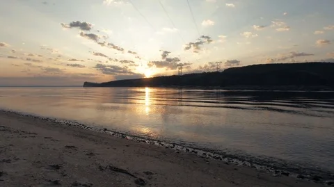 Evening sunset on the river and clean technology man-2 Stock Footage 113124837