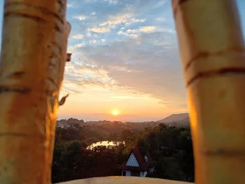 Evening sunset view on the mountain at Wat Khao Kho Phatthanaram Stock Photos