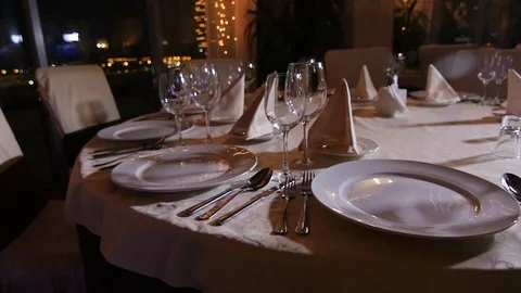 Evening Table Setting. Restaurant Stock Footage 98149063