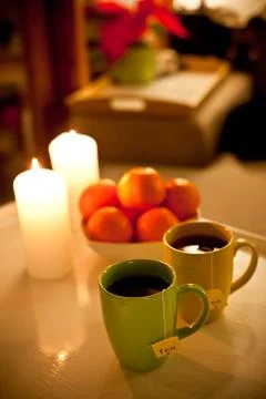 Evening tea mugs on the table Foto stock