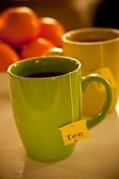 Evening tea mugs on the table Stock-Fotos