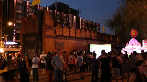 Evening Thapae Gate Square. Loi Krathong and Yee Peng Celebration, Chiang Mai Stock Footage 34284755