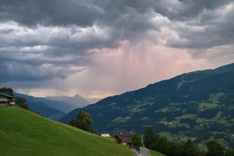 Evening thunderstorm in the mountains Stock Photos
