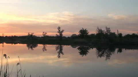 Evening time on a background the river and village Stock-Footage 33702350