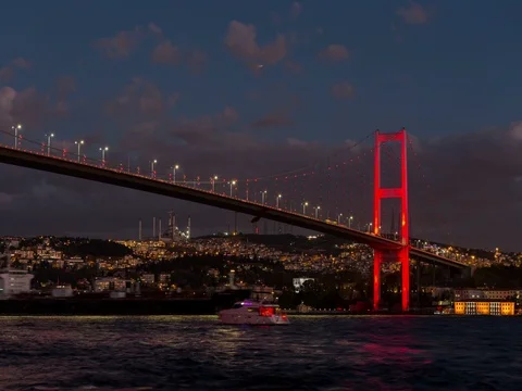Evening time Bosphorus Bridge at istanbul Stock Footage 73713984