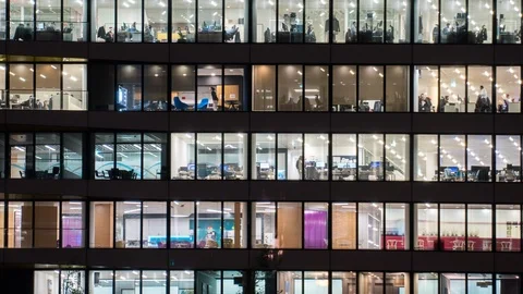 Evening time Close up View Office Windows Business Center London City UK Time 스톡 동영상 106000743