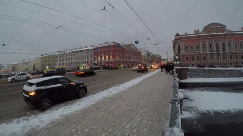Evening time lapse, Anichkov Bridge, St.Petersburg, Russia Stock Footage 69791685
