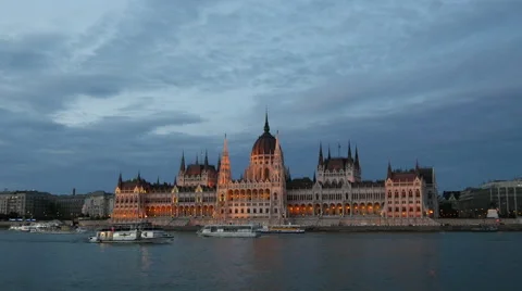 Evening time lapse from the Hungarian Parliament Building Stock Footage