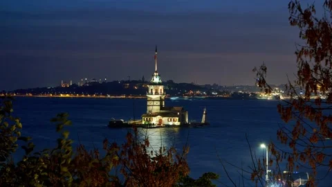 Evening time lapse with Maiden Tower and Bosphorus, Istanbul Stock Footage 131367147