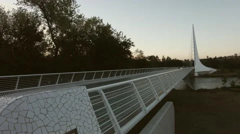 Evening Time Lapse of People Walking across Bridge Stock Footage 46216710