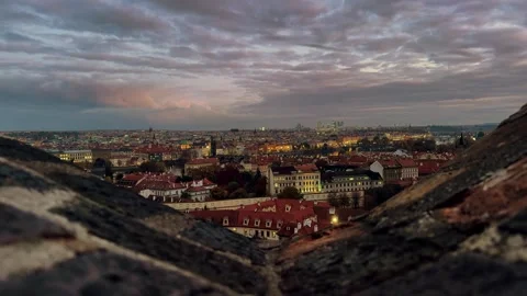 Evening time-lapse at Prague Castle Hill capturing Prague's Old Town Stock Footage 309505253