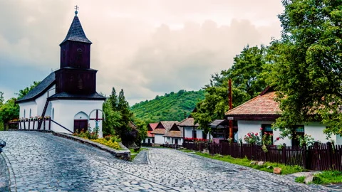 Evening Time-Lapse at St. Martin Roman Catholic church in Holloko, Hungary Stock Footage 139776728