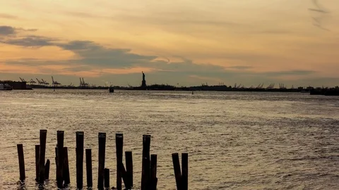 Evening Time Lapse of Statue of Liberty Stock Footage 74100740