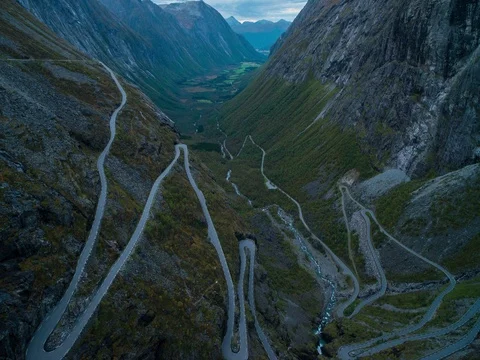 Evening time lapse with Trollstigen road, Norway Video stock 80317222