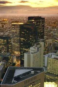 Evening-time panoramic view of panoramic view of the triangular and curvil... Stock Photos