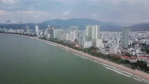 Evening timelapse with a drone overlooking the city center Nhatrang Video stock 231605283