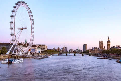 Evening timelapse london eye big ben Stock Footage