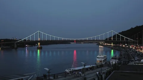 Evening timelapse of Walking bridge in Kyiv. Ukraine Stock Footage 96634501