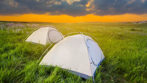 Evening touristic camp time lapse scene Stock Footage 263916725