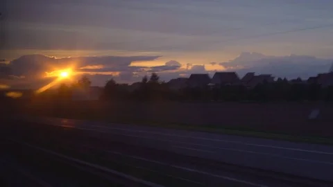Evening track on sunset background. shooting from the car moving the car forward Stock Footage 82287110