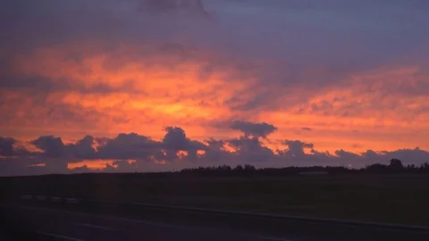 Evening track on sunset background. shooting from the car moving the car forward Stock Footage 82288454