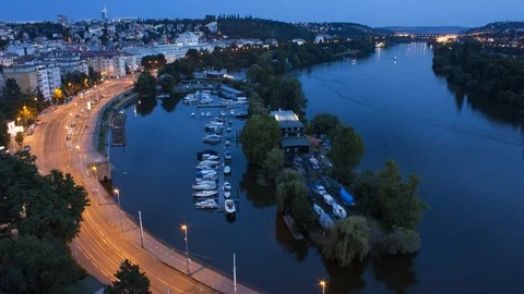 Evening Traffic From High Hill Of Vysehrad In Prague With Trams | Timelapse Stock-Footage 123242552