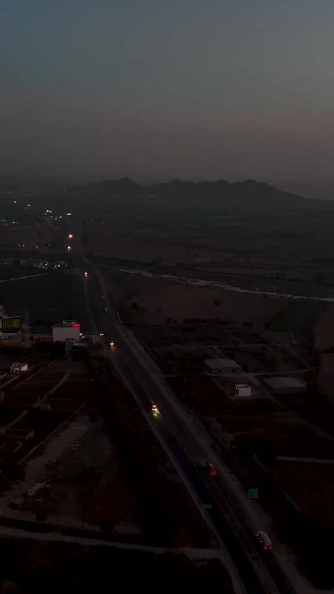 Evening Traffic on Highway Drone View Vertical Stock-Footage 328343625