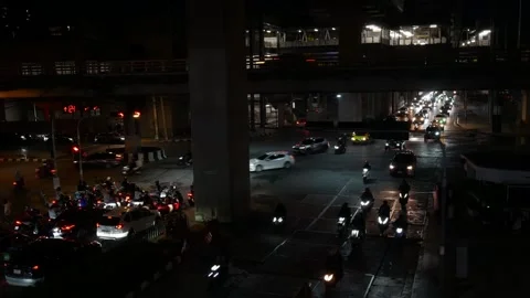 Evening Traffic Jam Under Skytrain Bridge. Stock Footage 318522186