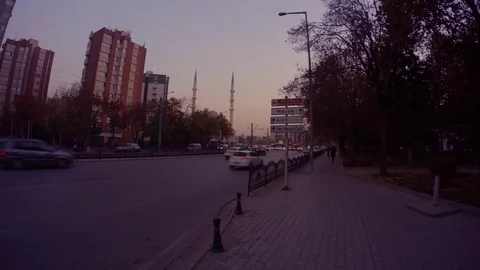 Evening traffic, mosque and minarets in the Turkish city Stock Footage 82284273