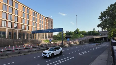 Evening Traffic on a Newcastle Highway Interchange Stock Footage 341572527