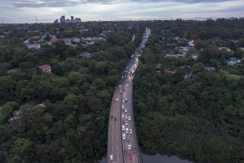 Evening Traffic over river bridge Stock Footage 187049179