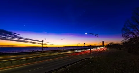 Evening traffic by the Verrazano Bridge Stock Footage 108272329