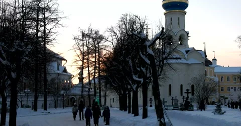Evening twilight at the Cathedral square, a few visitors Stock Footage 67568699