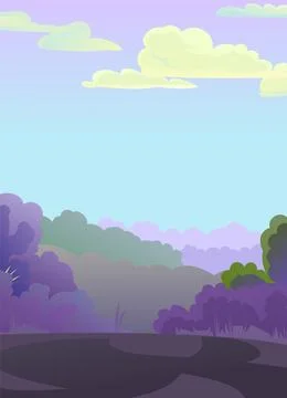 Evening twilight landscape. Countryside. Fields and vegetable gardens. Funny Stock Illustration