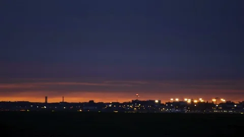 Evening video of a taking off plane at Warsaw Chopin Airport in Poland. Stock-Footage 108514632