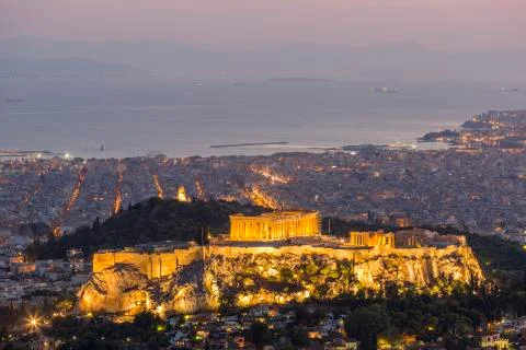 Evening view of The Acropolis of Athens Stock Photos