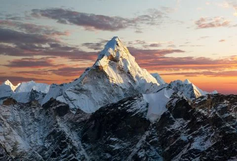 Evening view of Ama Dablam on the way to Everest Base Camp - Nepal Stock Photos