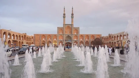 Evening view of the Amir Chakhmaq Complex in Yazd, Iran Stock Footage 100656113