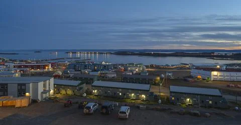 Evening View of an Arctic Harbor Stock Photos