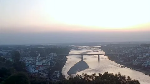Evening view of bank of river Stock Footage 267675123