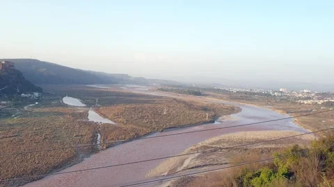 Evening view of bank of river Stock Footage 267675137