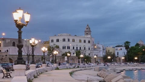 Evening View of Bari Old Town - Italy Stock Footage 319670060