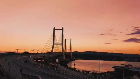Evening view on the bay bridge of kendari city Stock Footage 220538209