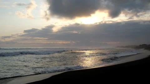 Evening view of the black sand beach Stock Footage 291473847
