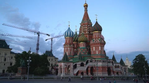 Evening view of the Cathedral of St. Basil the Blessed Stock Footage 90481163