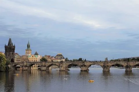 Evening view of Charles Bridge Stock Photos