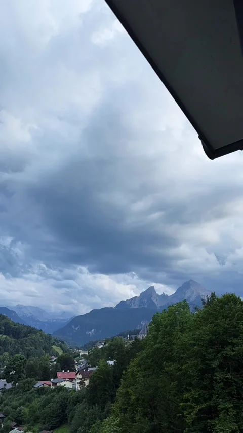 Evening view of the city in the German Alps Stockbeeldmateriaal 340072715