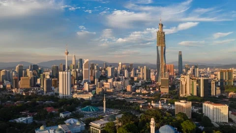 Evening view of cityscape from aerial Stock Footage 140038885